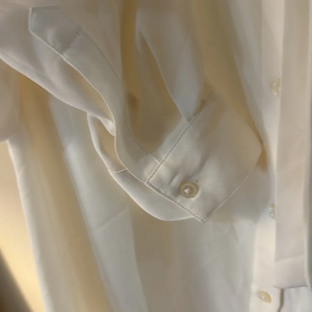Banana Republic cream button down neck tie shirt petite small - Picture 3 of 4